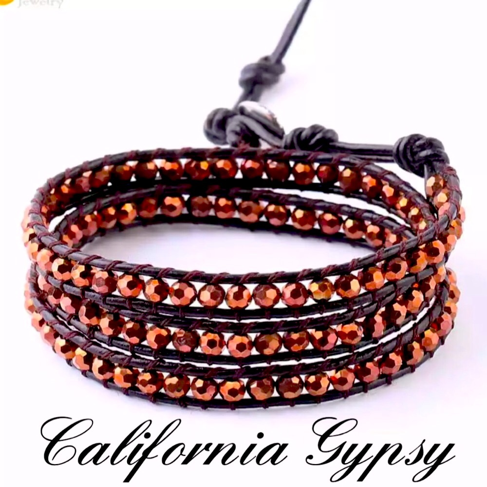 Bronze Bead Leather Boho Wrap Bracelet - Picture 1 of 2